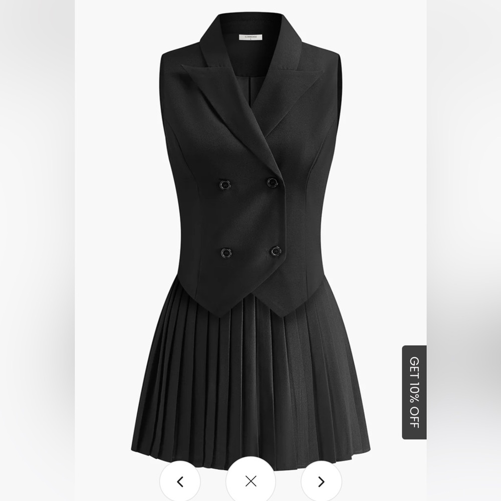 Commense Black Double-Breasted vest with pleated skirt set